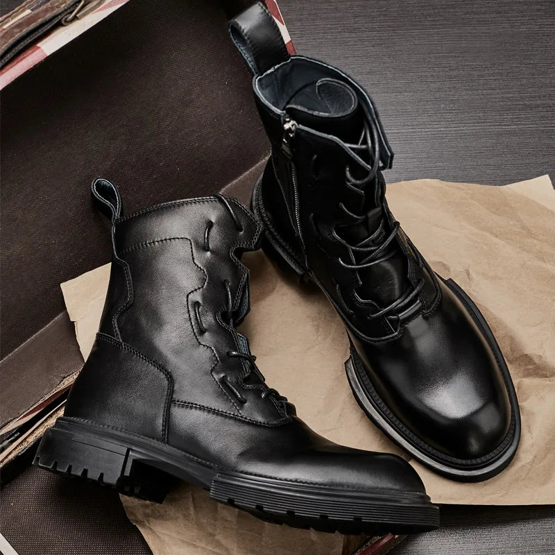 Men's Retro Genuine Leather Casual Lace Up High-top Ankle Boots