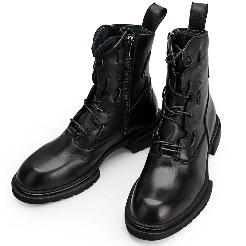 Men's Retro Genuine Leather Casual Lace Up High-top Ankle Boots