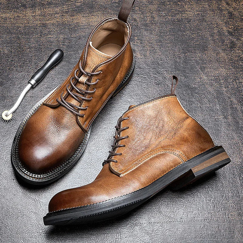 Men's Vintage Genuine Leather Business Casual Ankle Short Boots