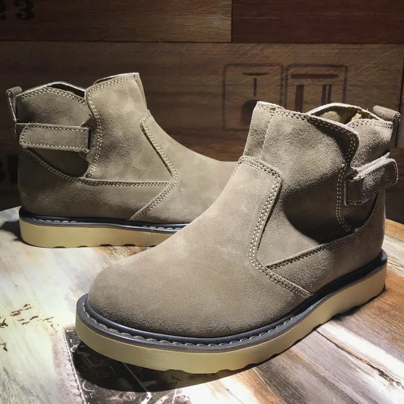 Men's Winter Retro Cow Suede Leather Hook and Loop Ankle Boots