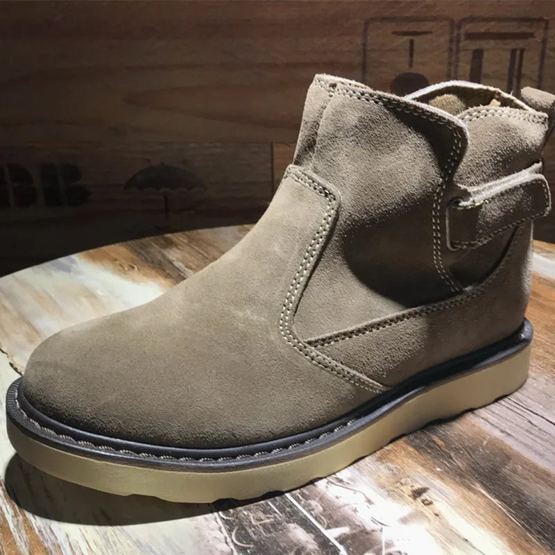 Men's Winter Retro Cow Suede Leather Hook and Loop Ankle Boots