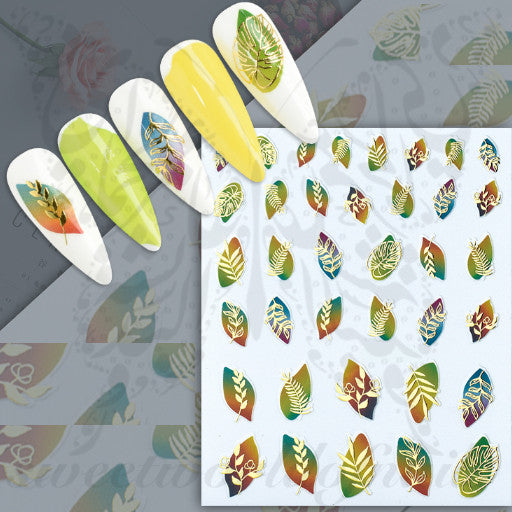 Metallic Autumn Leaves Nail Art Stickers