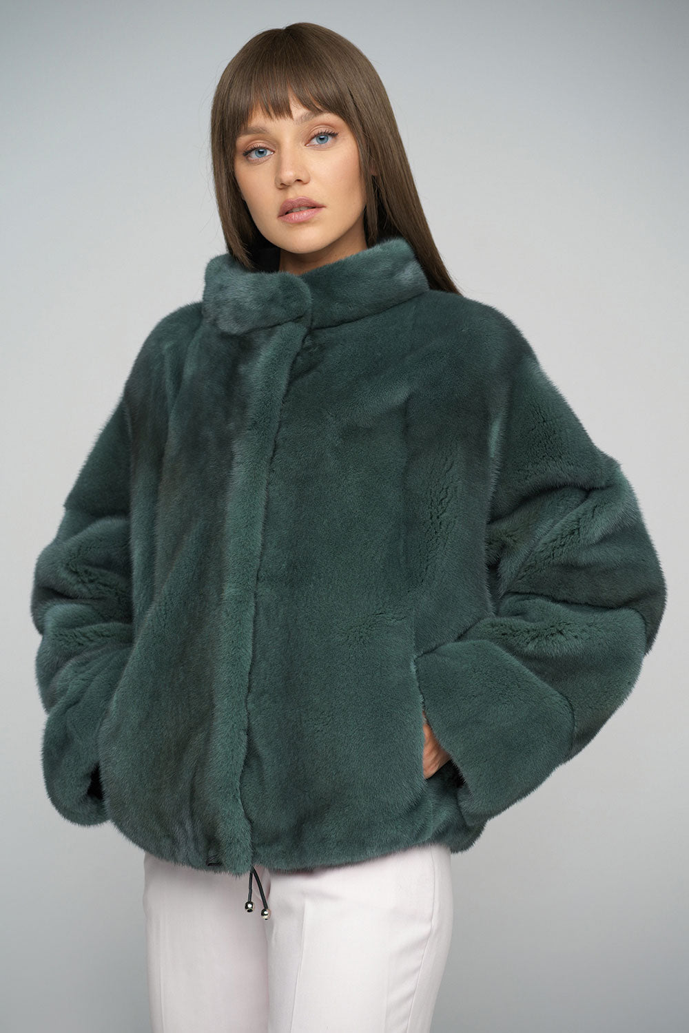 Olive Genuine Mink Fur Coat