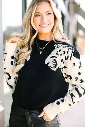 On Your Time Black Cheetah Sweater