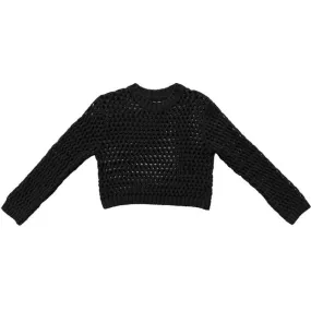 Open Knit Pullover Sweater - Black