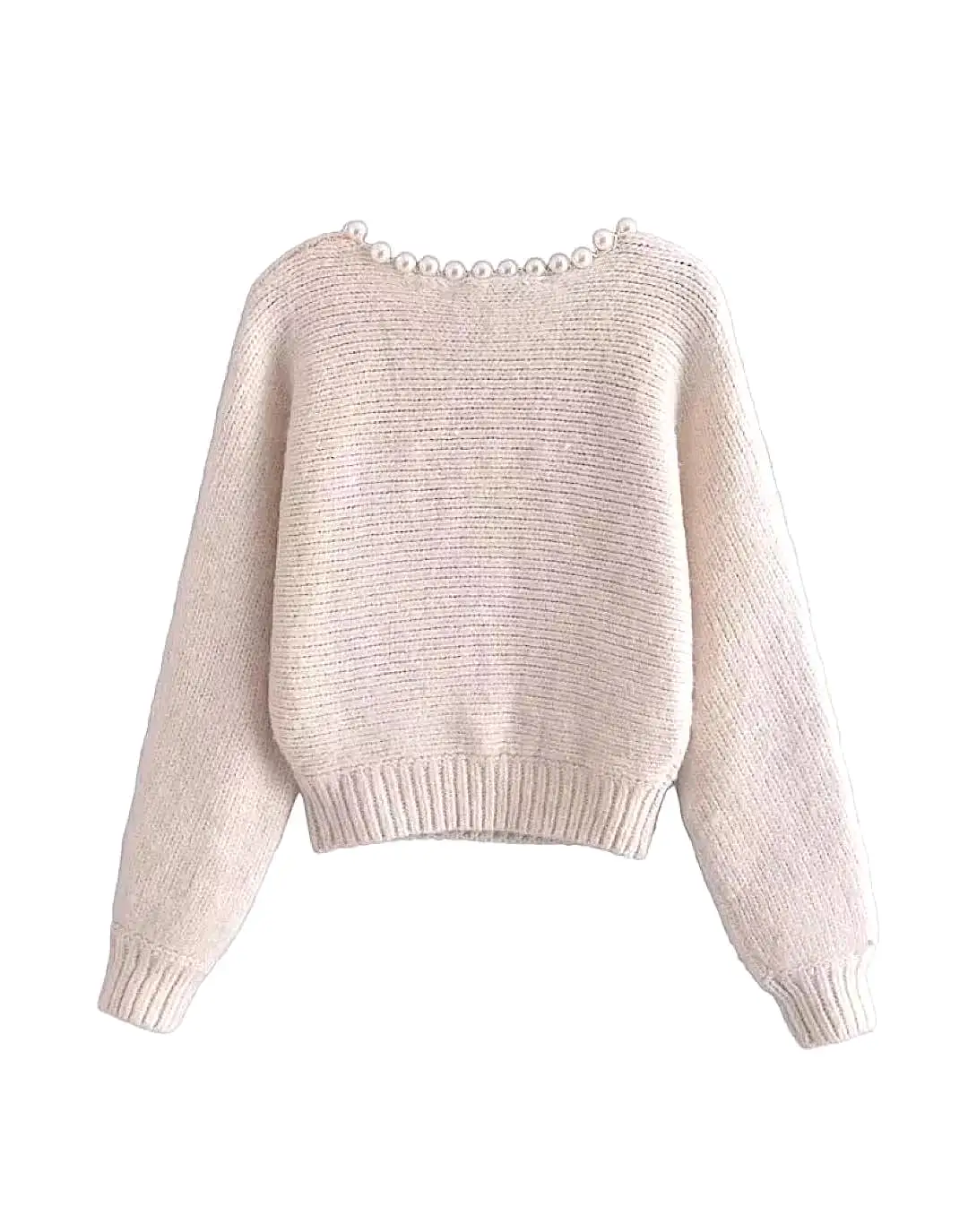 Pearl V Neck Collar Loose Sweater