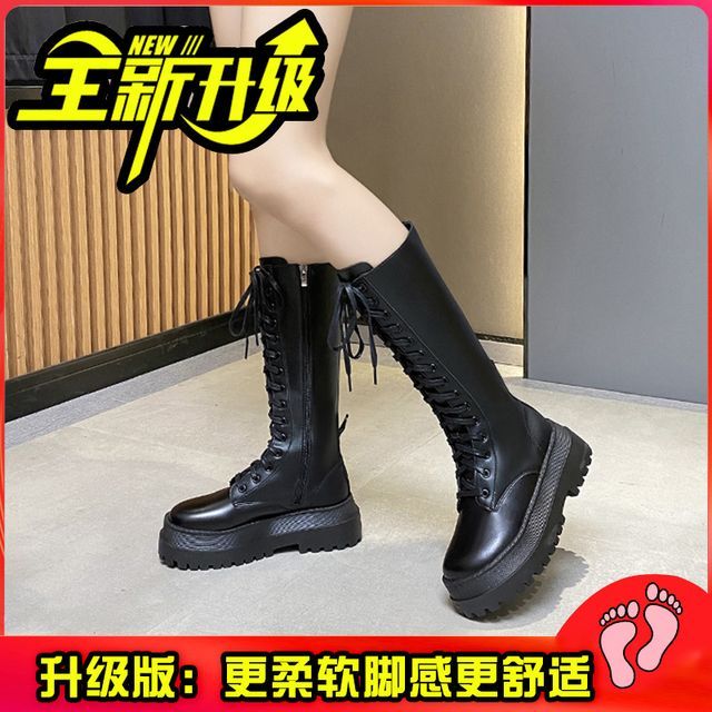 Plain Lace-Up Platform Tall Boots cc11