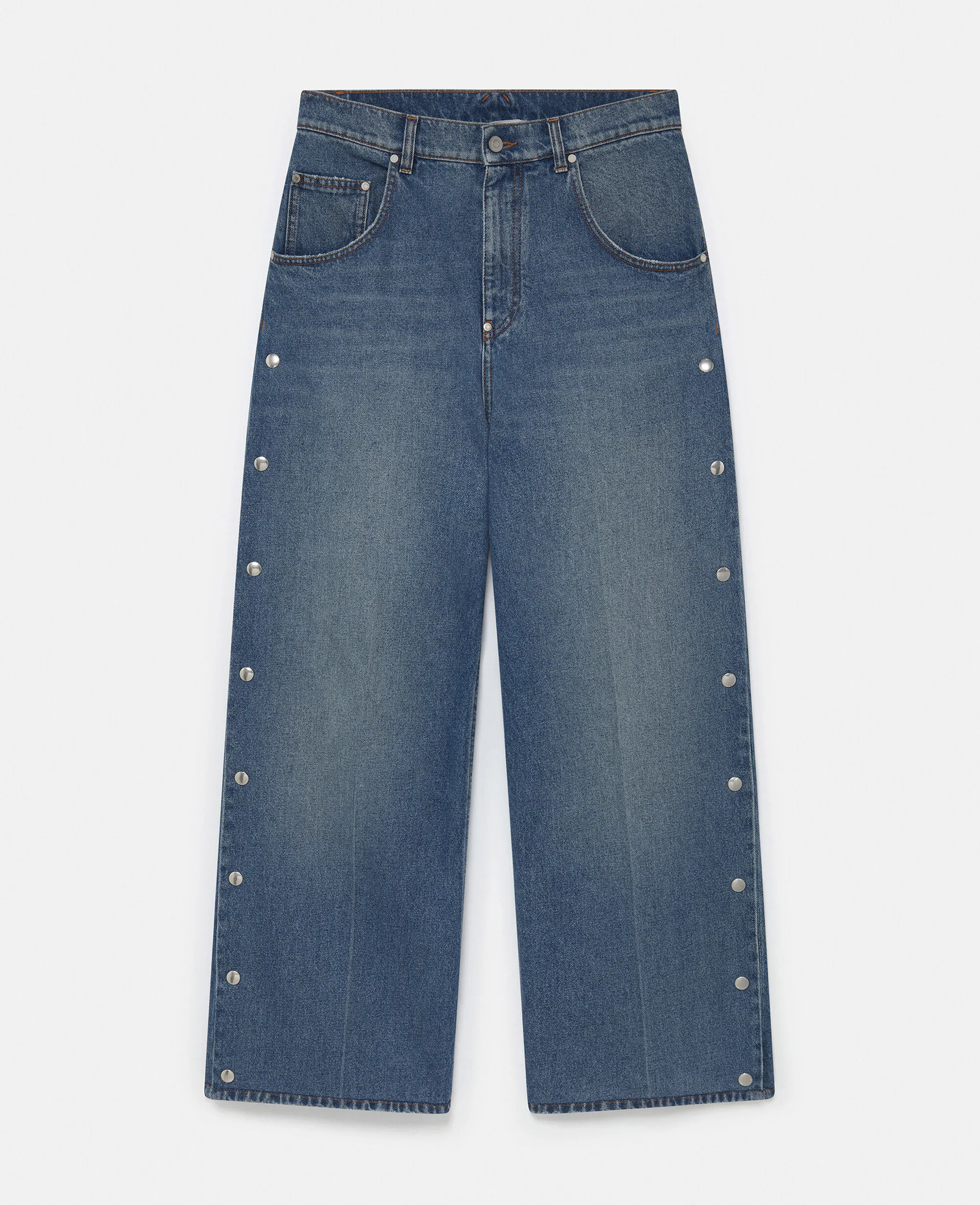 Popper-Studded Bootcut Denim Jeans