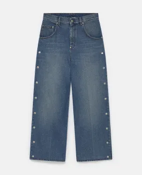 Popper-Studded Bootcut Denim Jeans