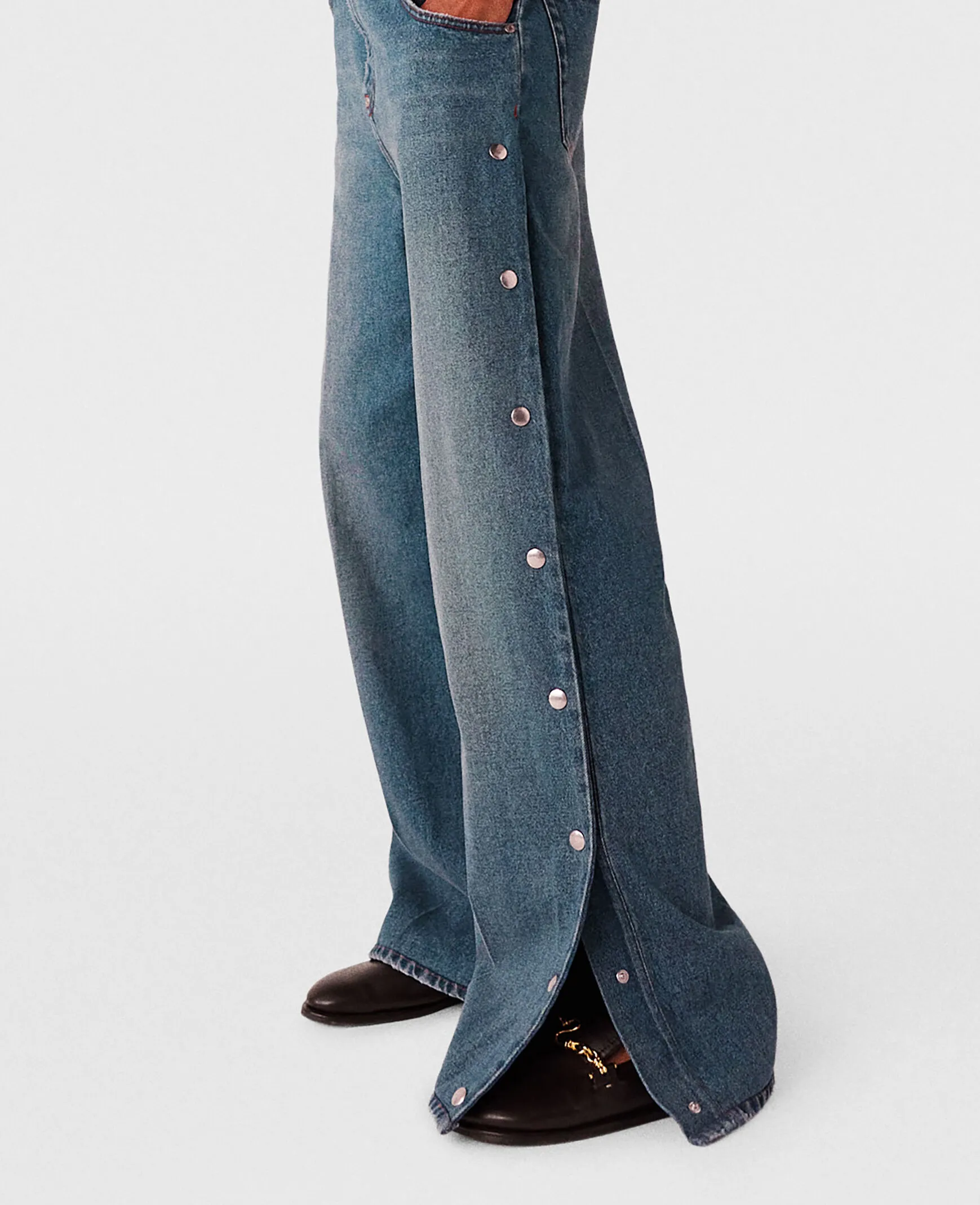 Popper-Studded Bootcut Denim Jeans