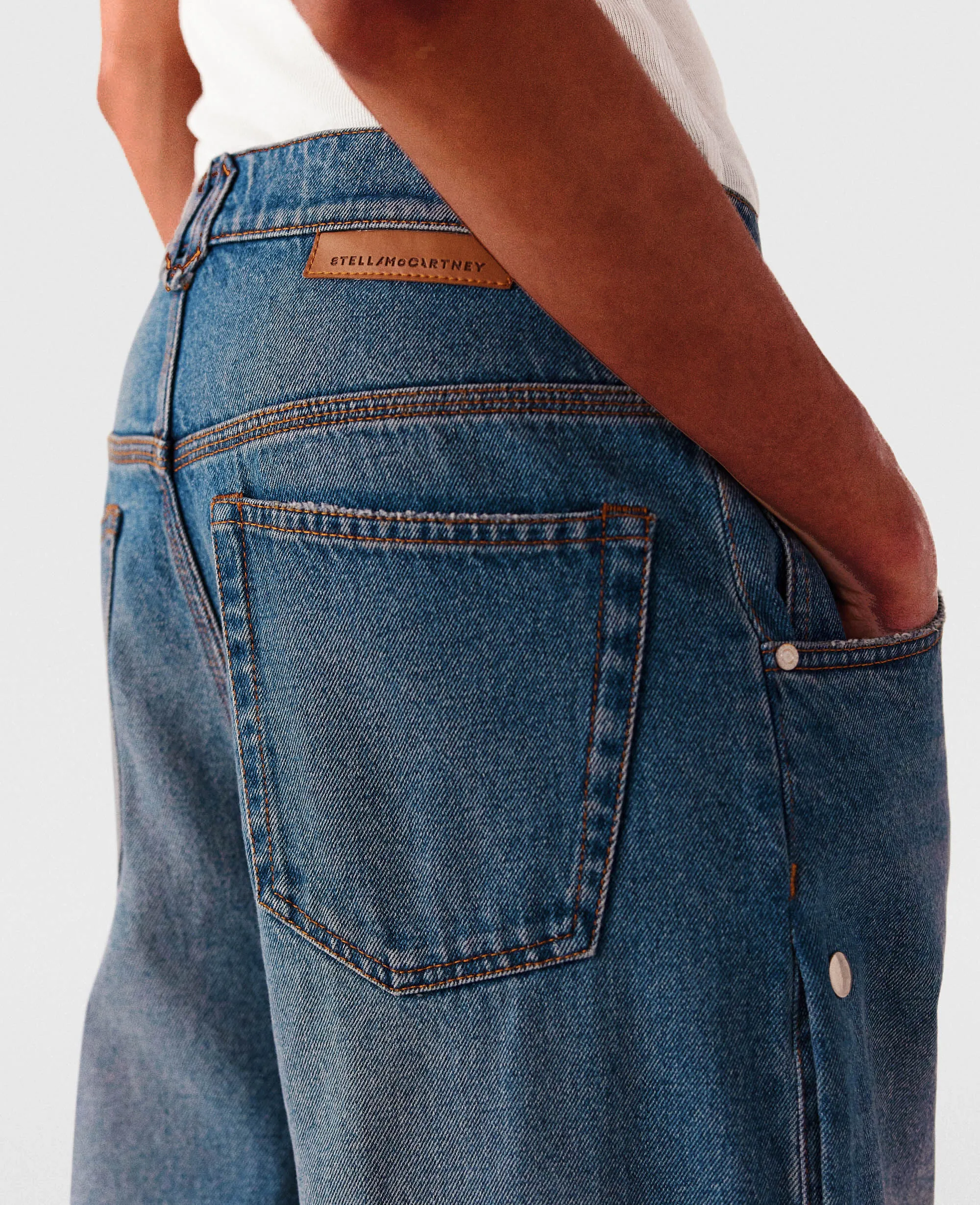 Popper-Studded Bootcut Denim Jeans