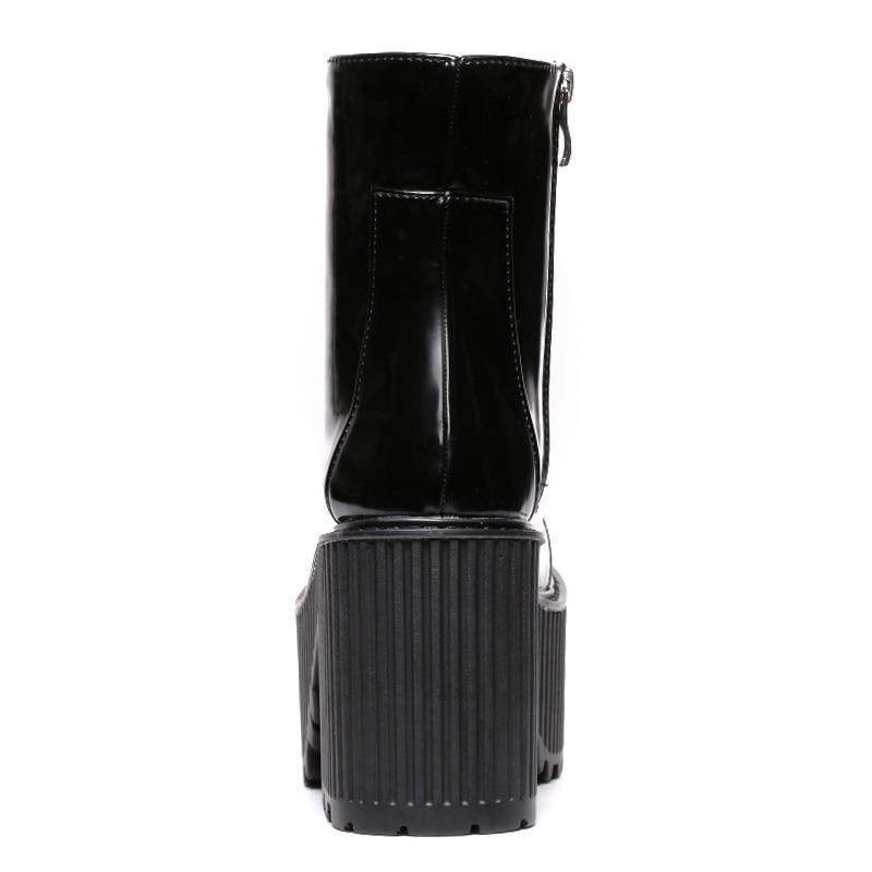 Punk Gothic Black Ankle Platform Boots for Women with Rubber Sole