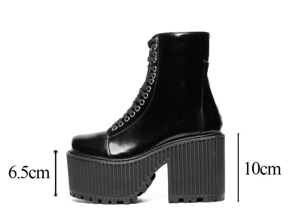 Punk Gothic Black Ankle Platform Boots for Women with Rubber Sole