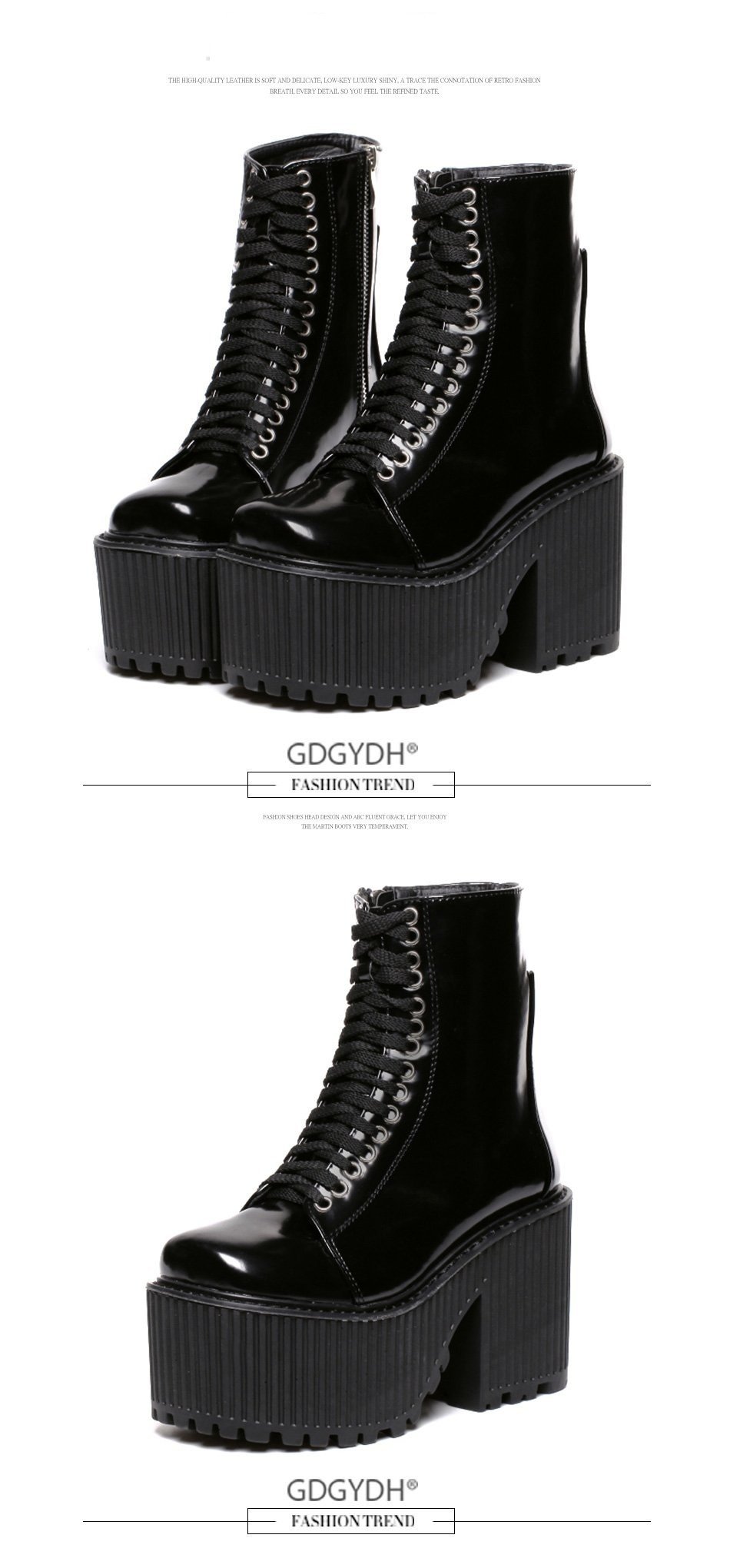 Punk Gothic Black Ankle Platform Boots for Women with Rubber Sole