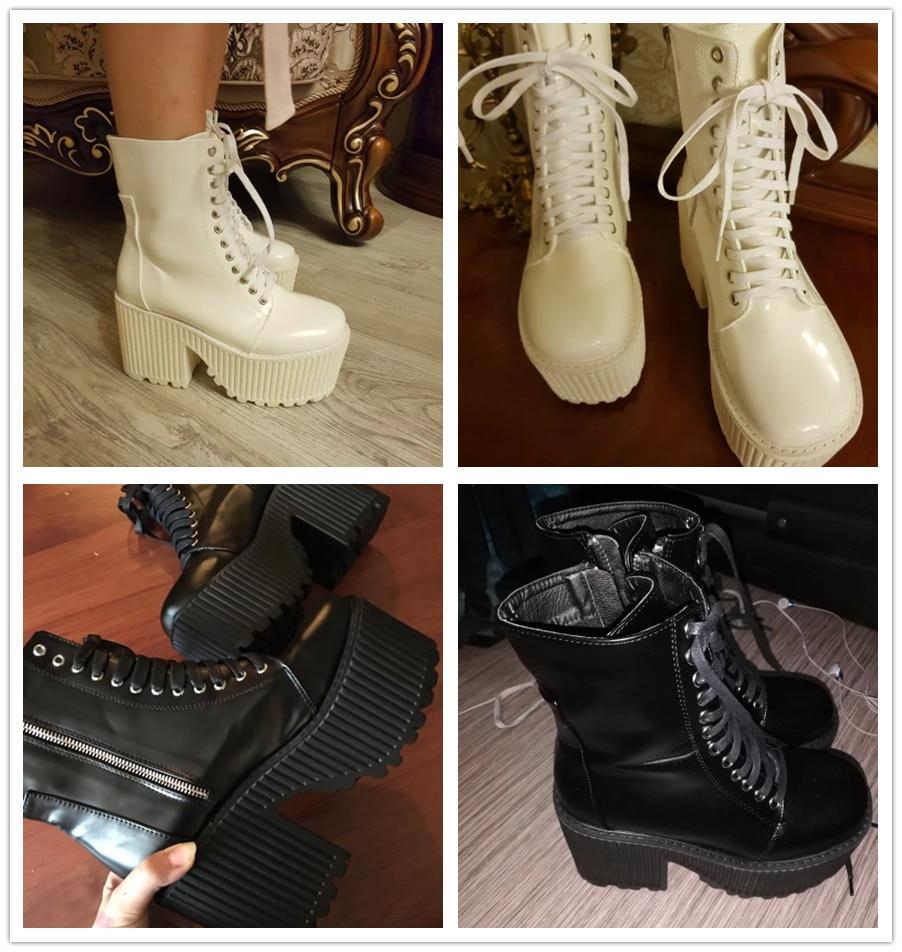 Punk Gothic Black Ankle Platform Boots for Women with Rubber Sole