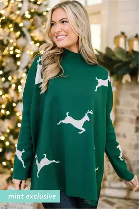 Quick Decisions Emerald Green Reindeer Sweater