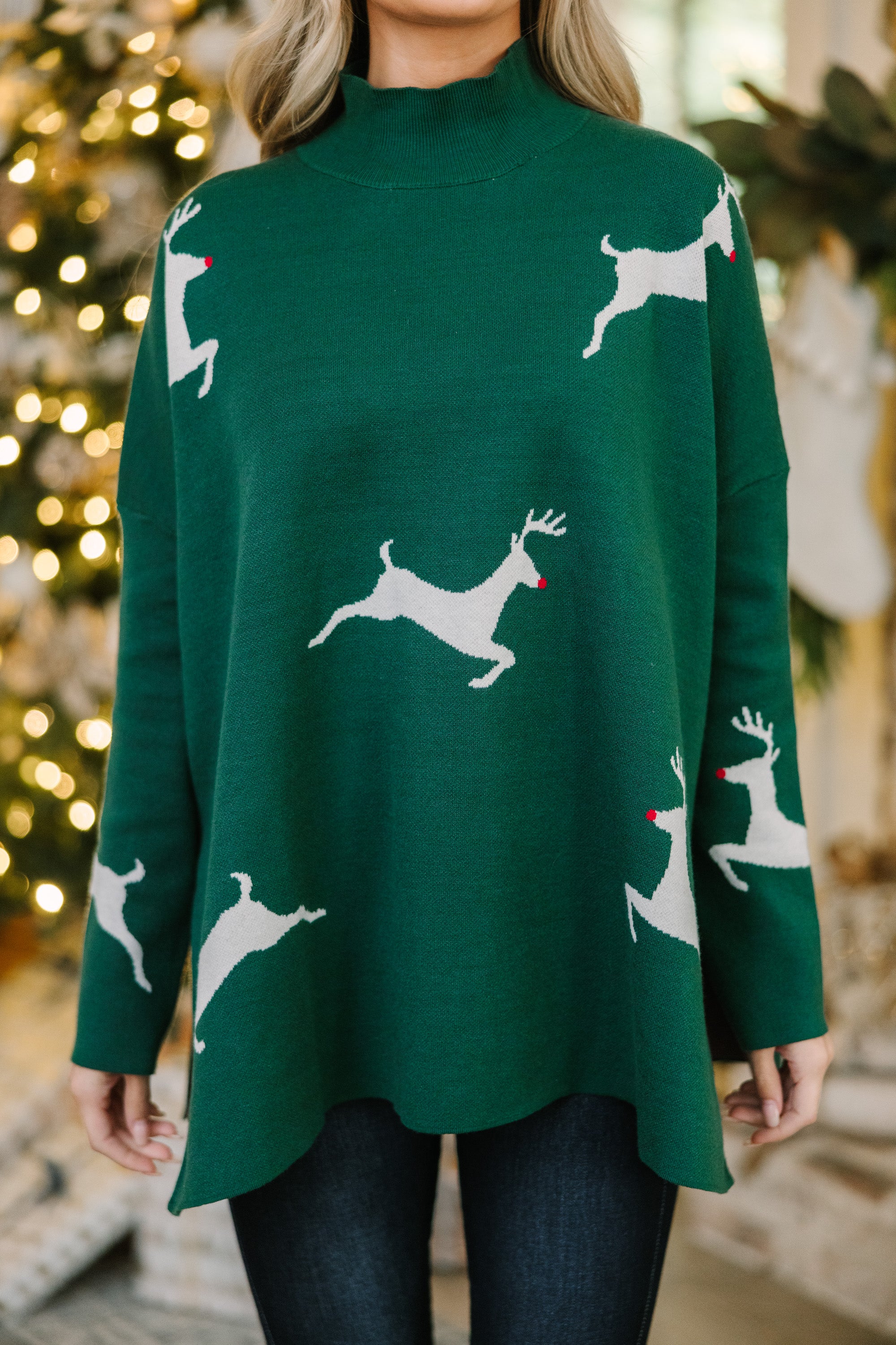 Quick Decisions Emerald Green Reindeer Sweater