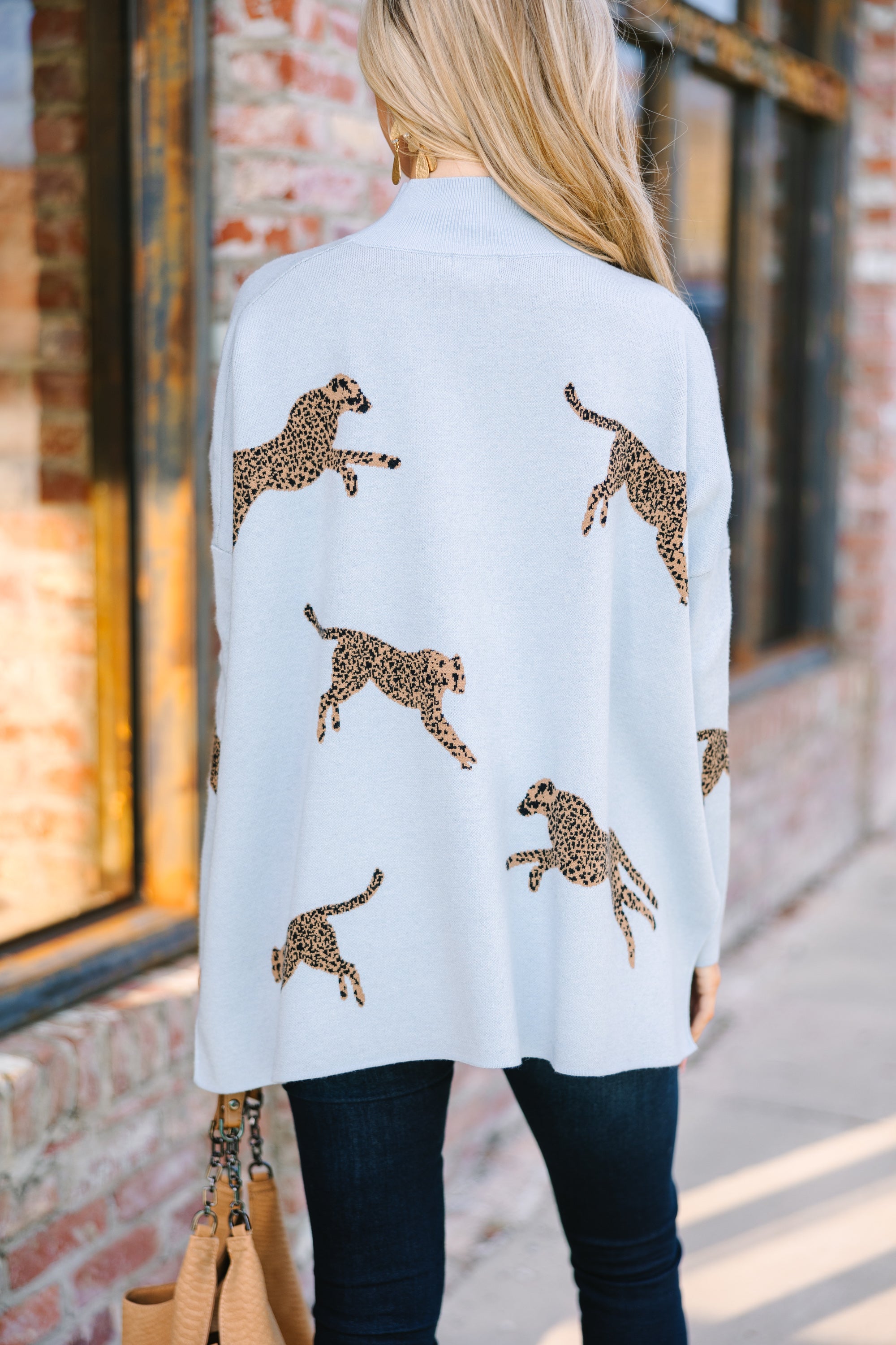 Quick Decisions Light Blue Cheetah Sweater