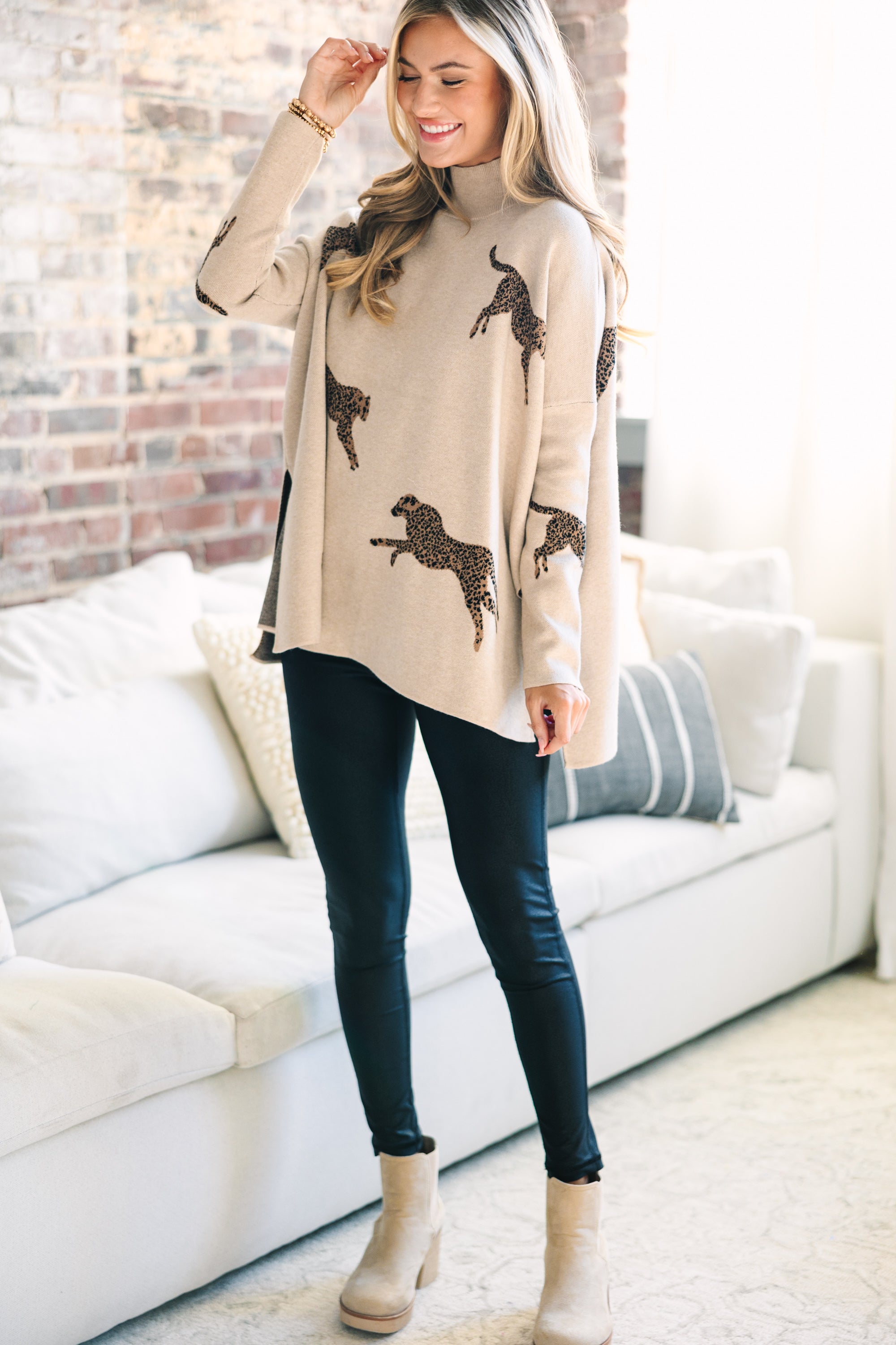 Quick Decisions Oatmeal Brown Cheetah Sweater