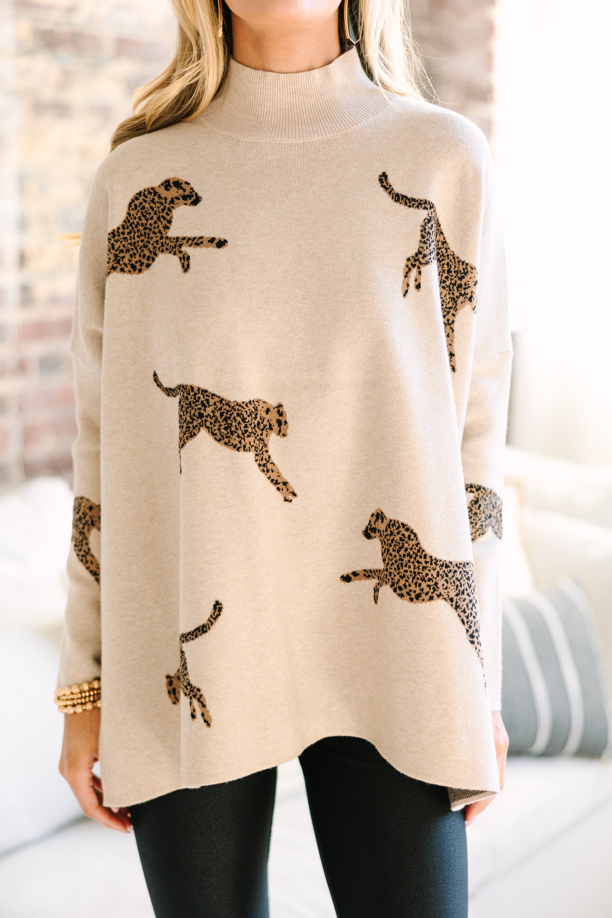 Quick Decisions Oatmeal Brown Cheetah Sweater