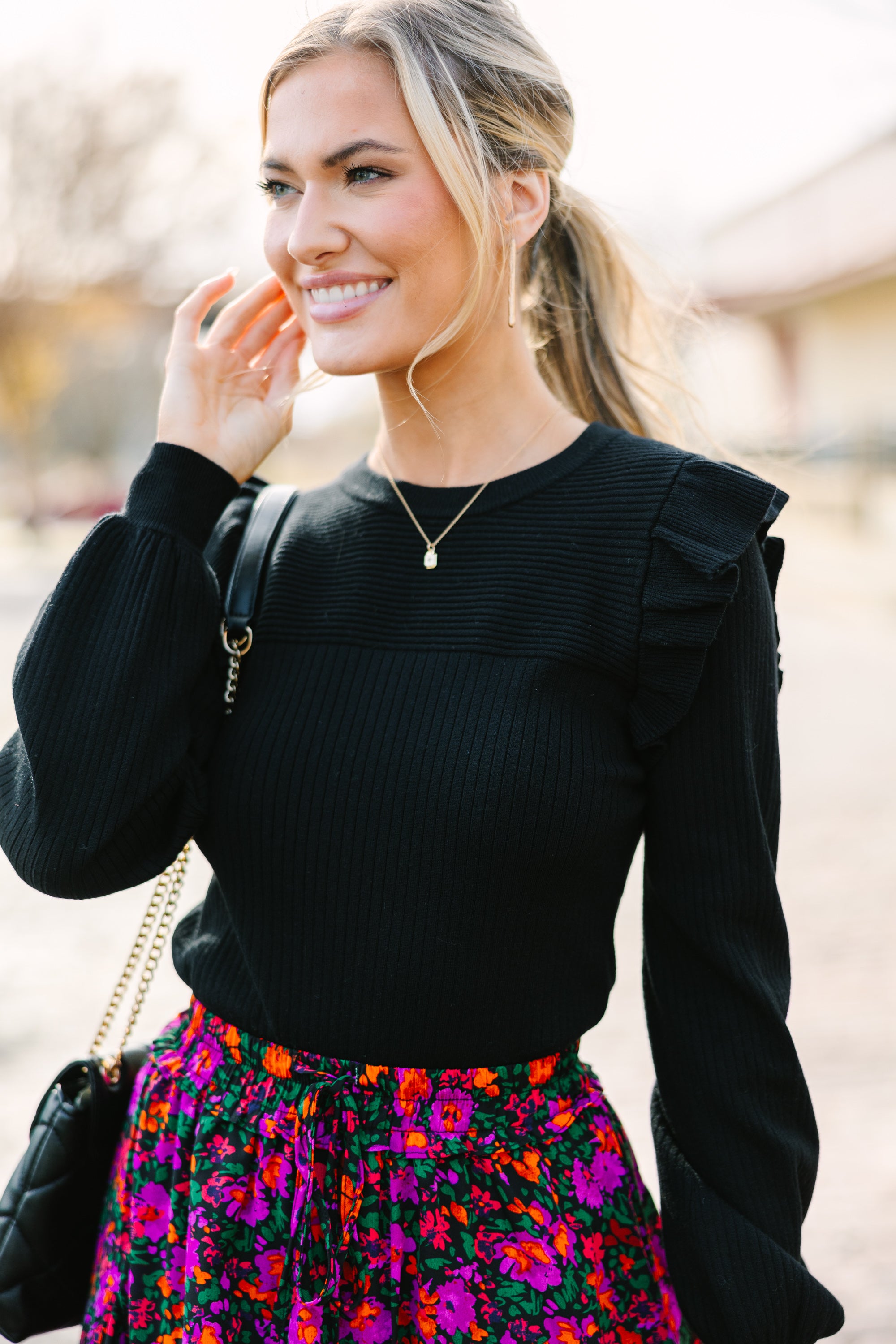 Reach Out Black Ruffled Sweater