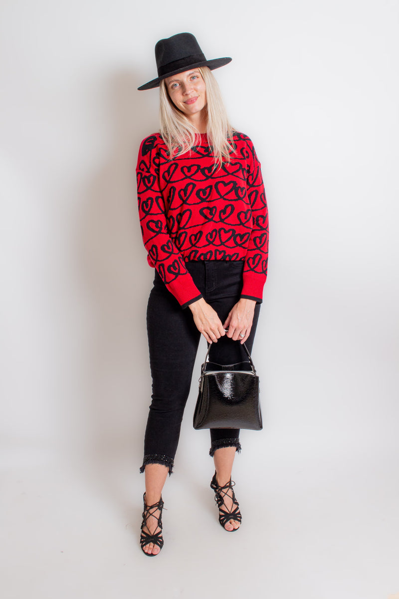 Red Abstract Heart Sweater