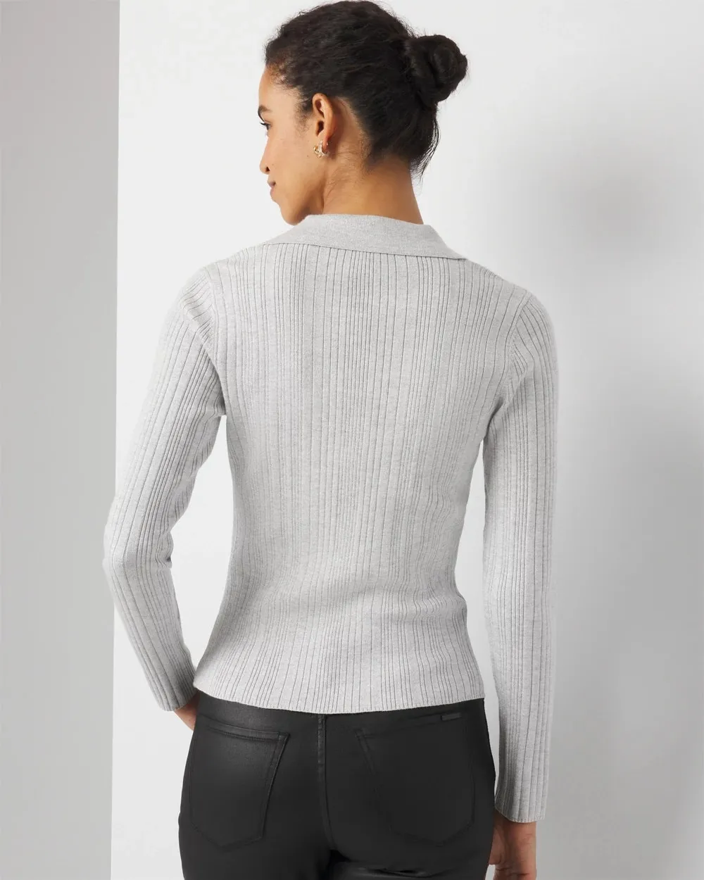 Ribbed Collar Metallic Pullover Sweater