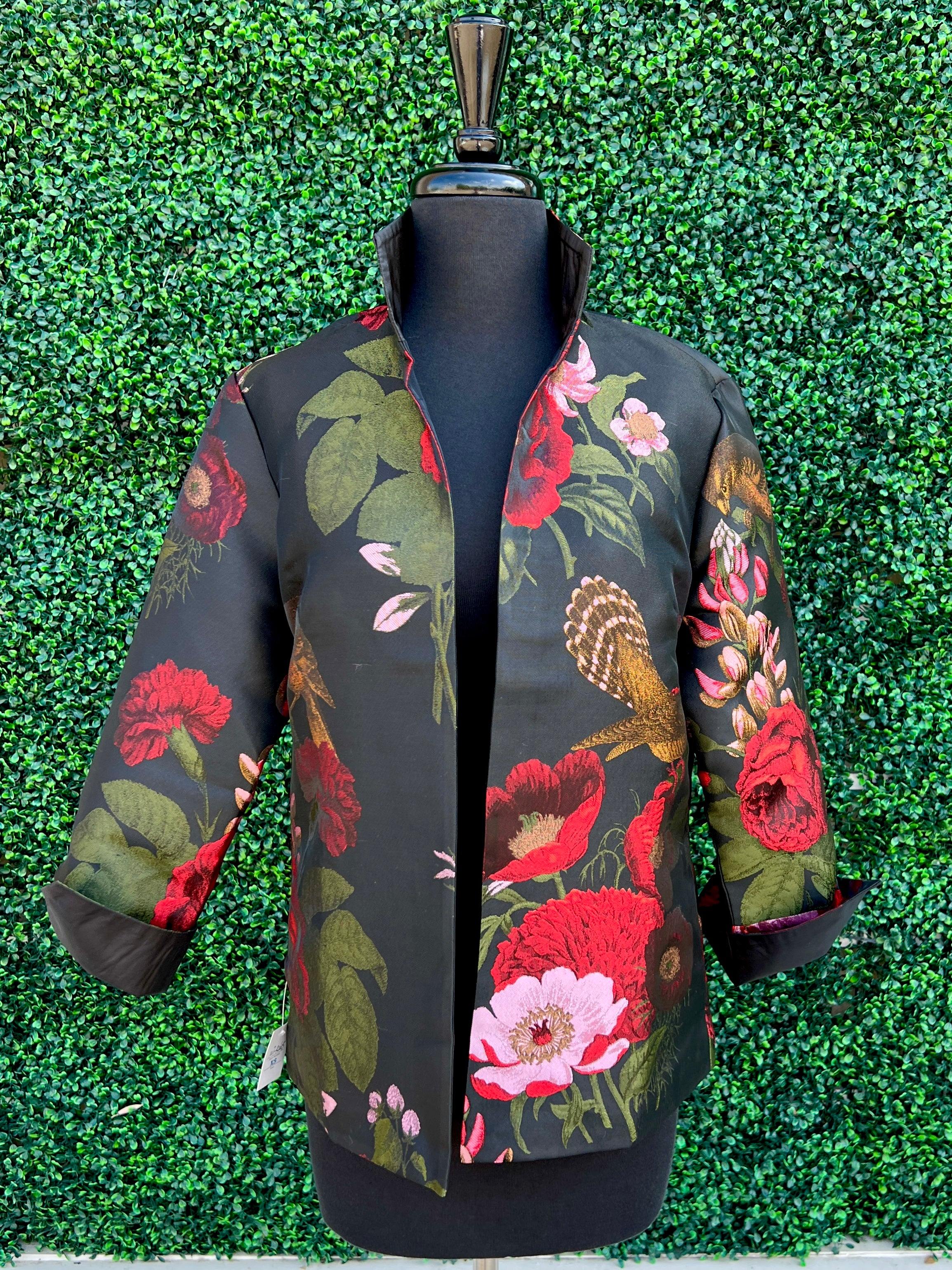 Rose & Bird Print Short Jacket