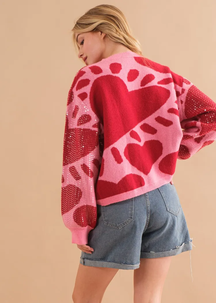 Sequin Heart Pullover Sweater