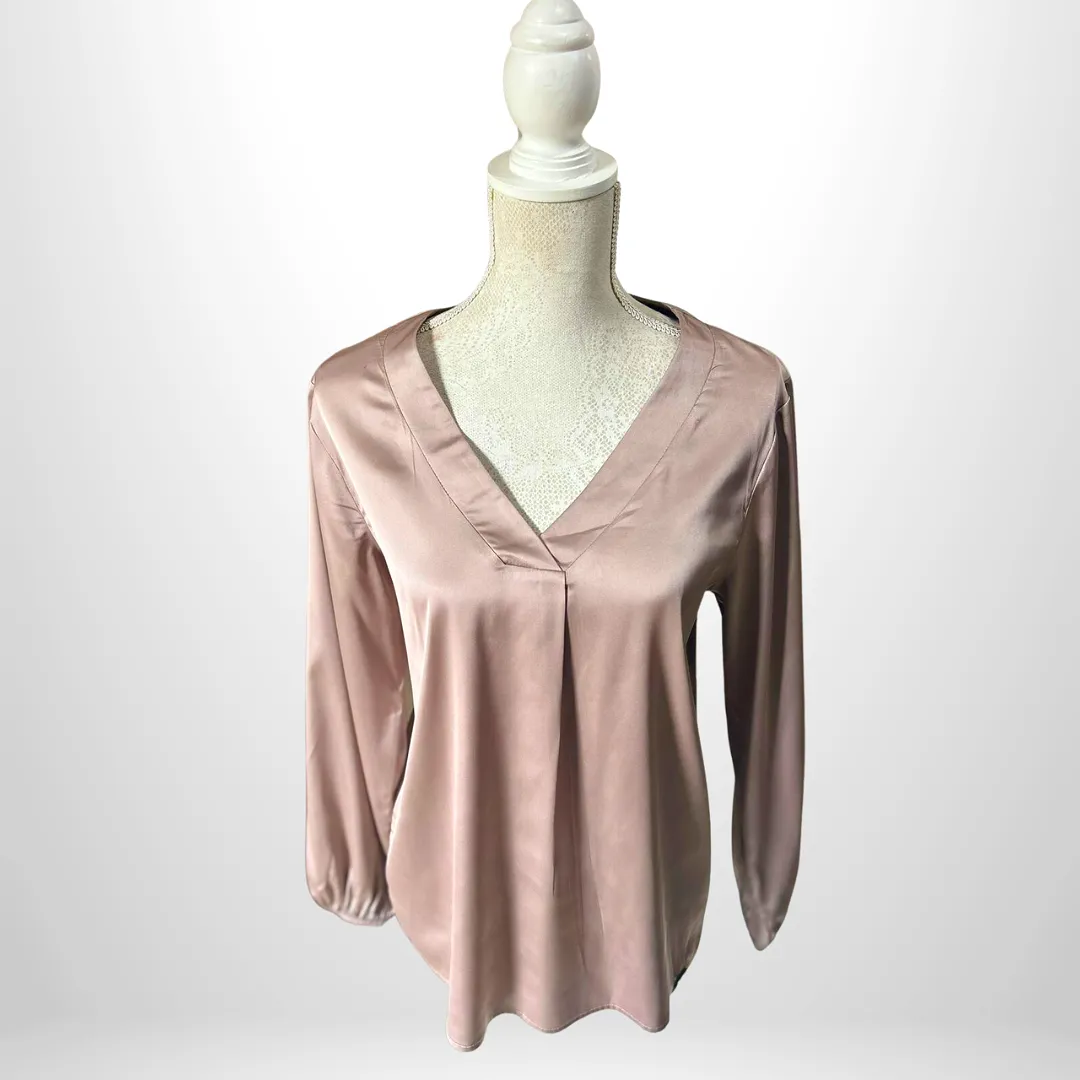 Silk V Neck Flare Sleeve Blouse