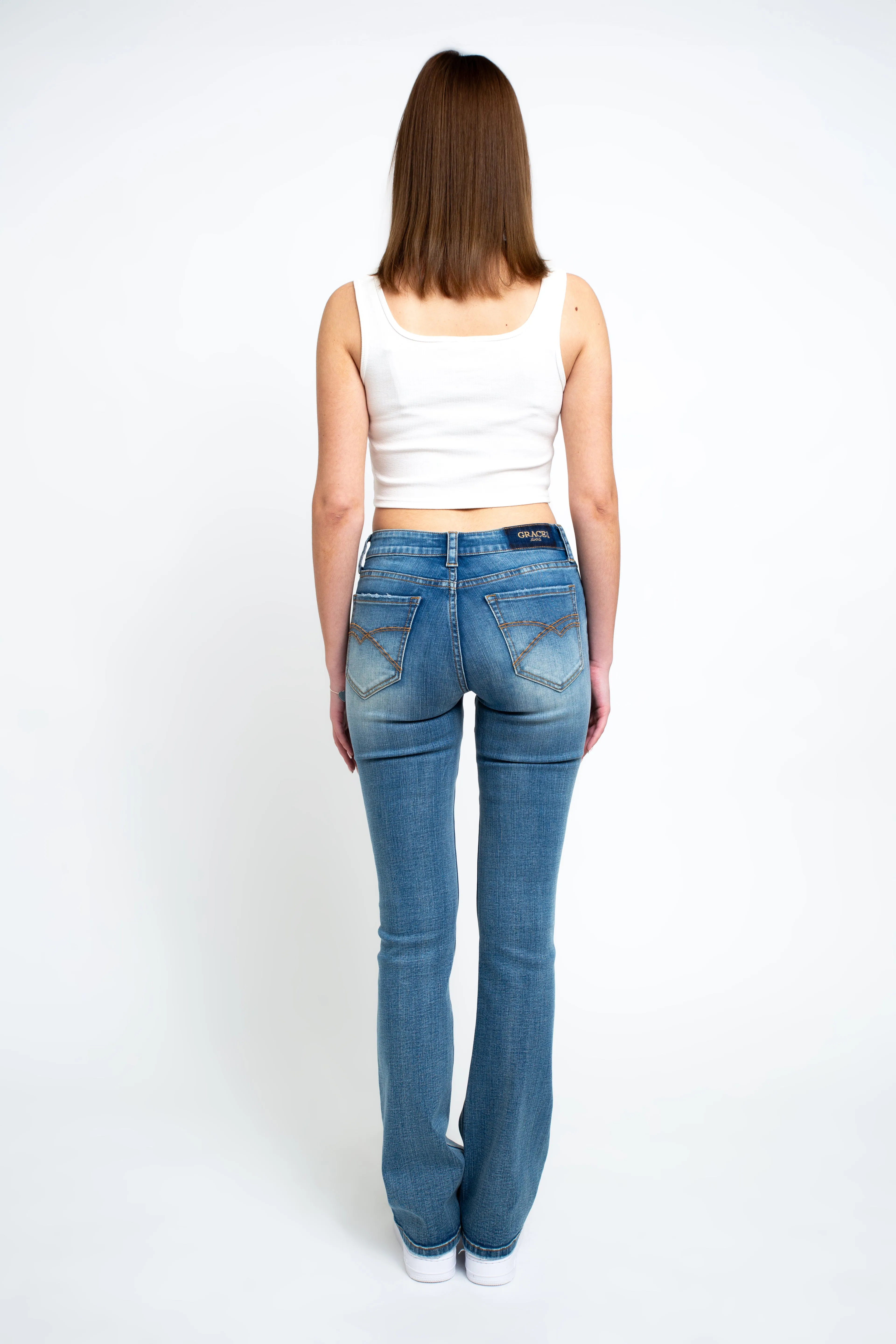 Simple Stitches Detail Light Blue Wash Mid Rise Bootcut Jeans