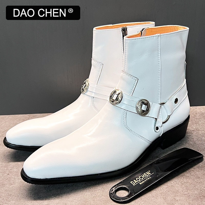 SLIP ON ElEGANT CASUAL SHOES BLACK WHITE LEATHER MAN BOOTS