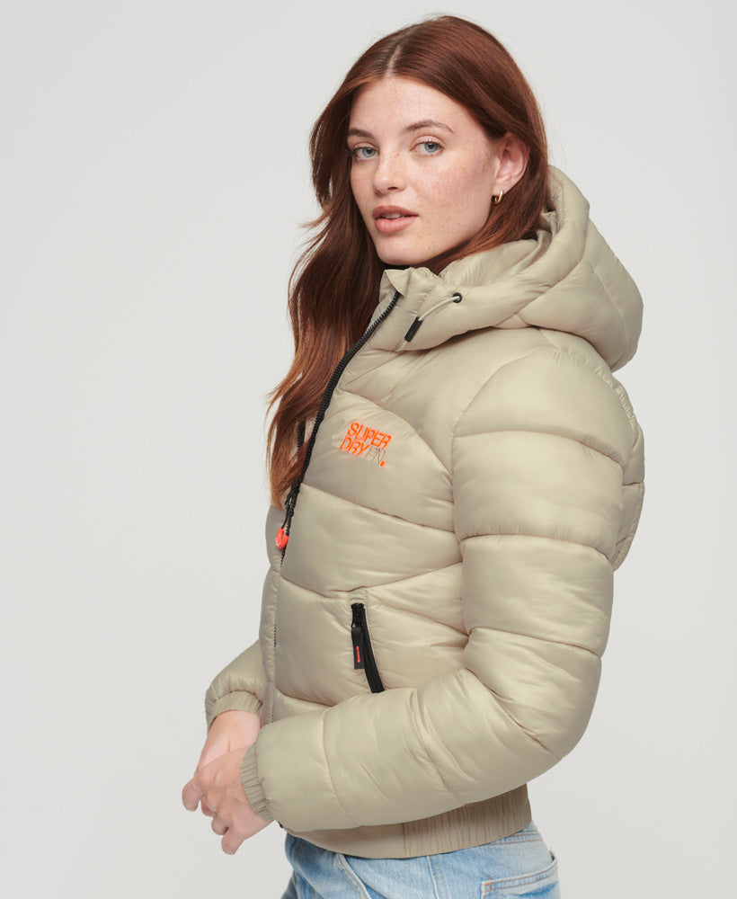 Sports Puffer Bomber Jacket | Pelican Beige