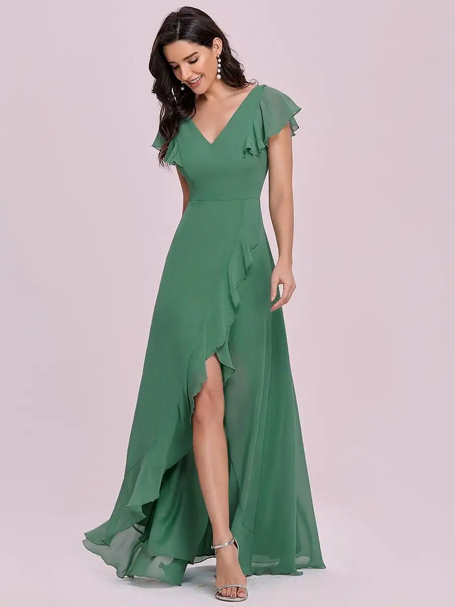 Sweet Wholesale Long V Neck Chiffon Bridesmaid Dress