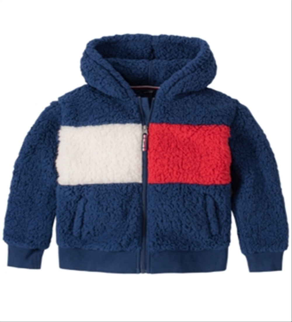 Tommy Hilfiger Toddler Girl's Fuzzy Fleece Hooded Jacket Blue Size 2T