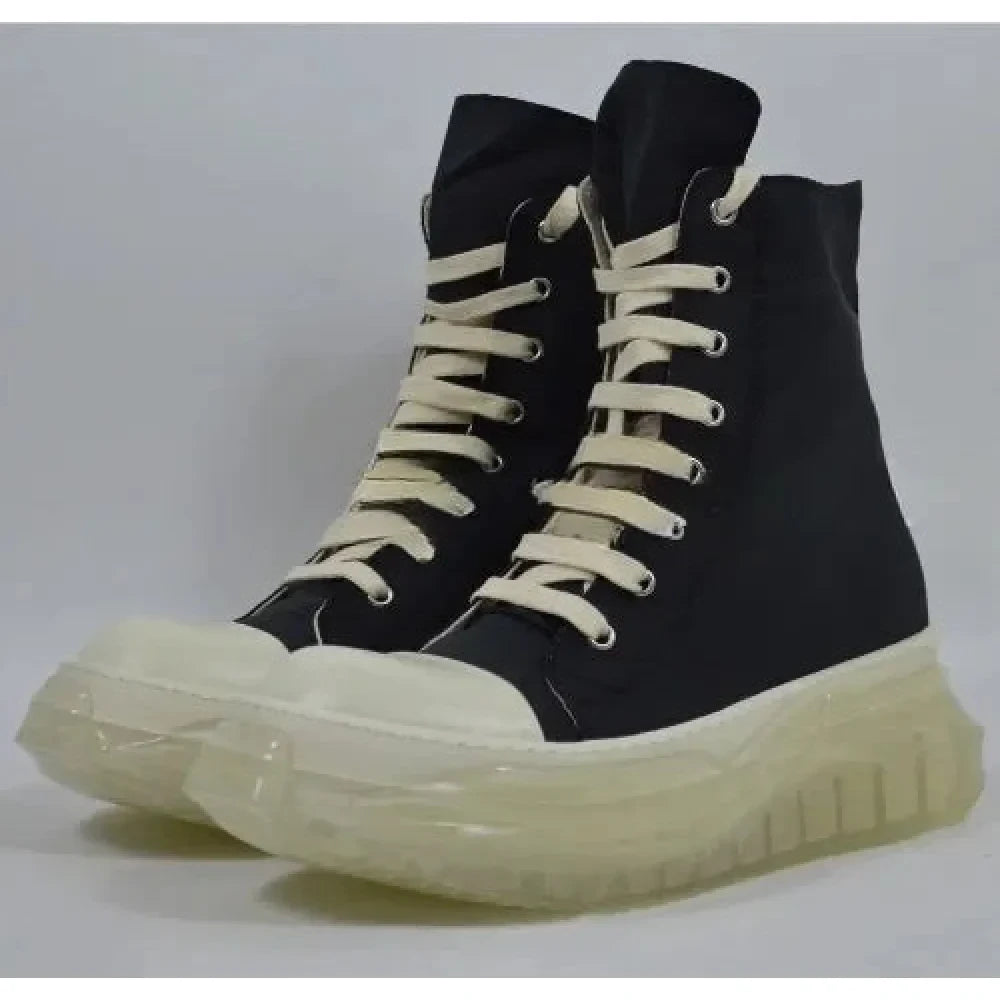 Unisex Black Beige Canvas Lace-up Casual Height Increasing Zipper Boots