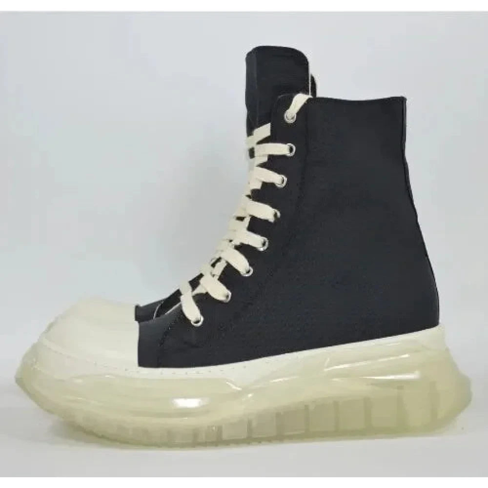 Unisex Black Beige Canvas Lace-up Casual Height Increasing Zipper Boots