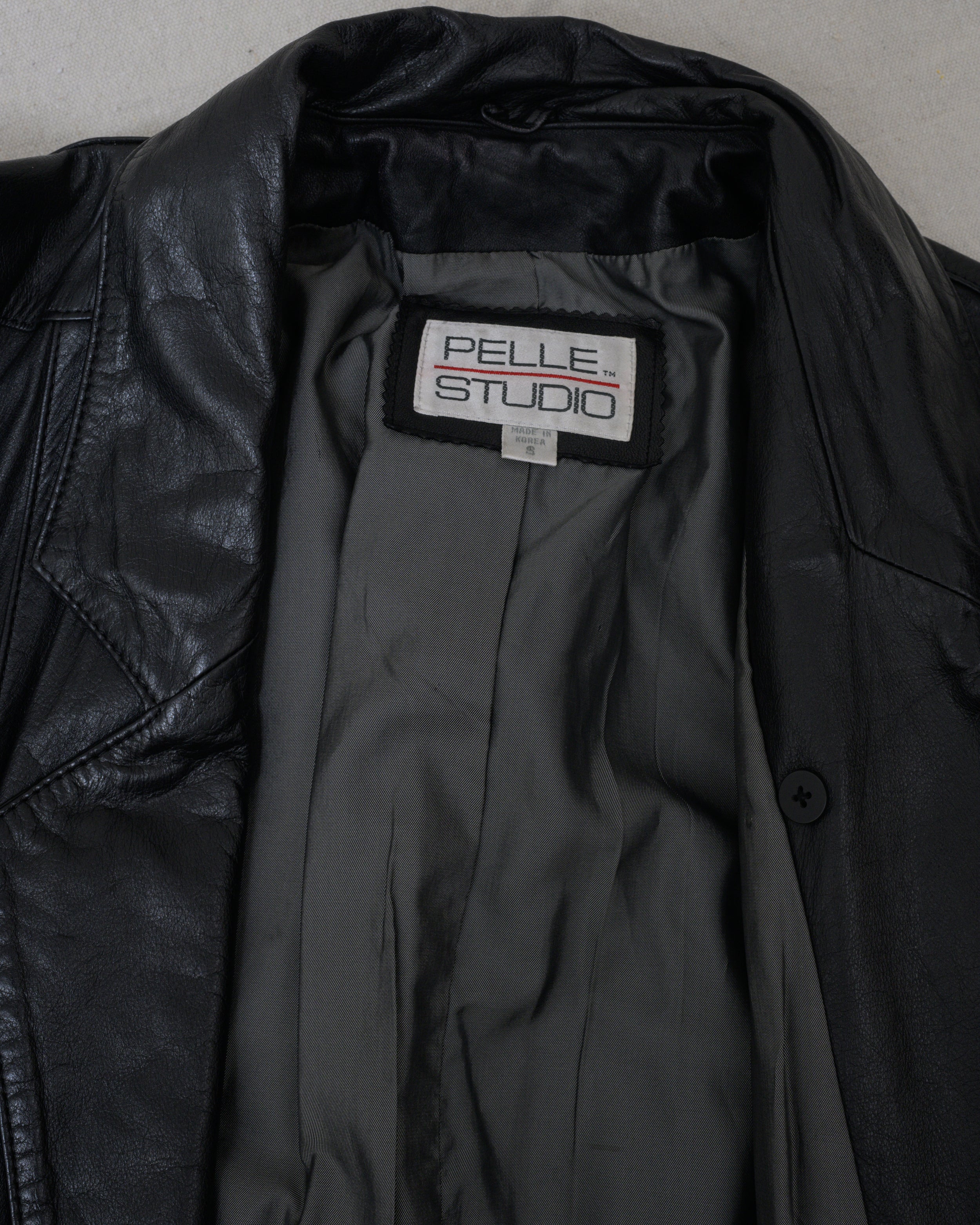 Vintage Black Leather Trench Coat (S/M)