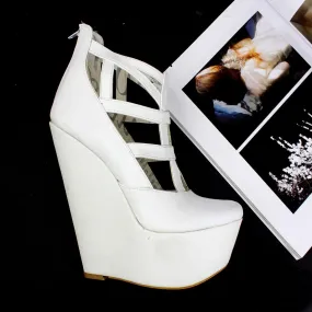 White Cage 16 cm Wedge Ankle Booties