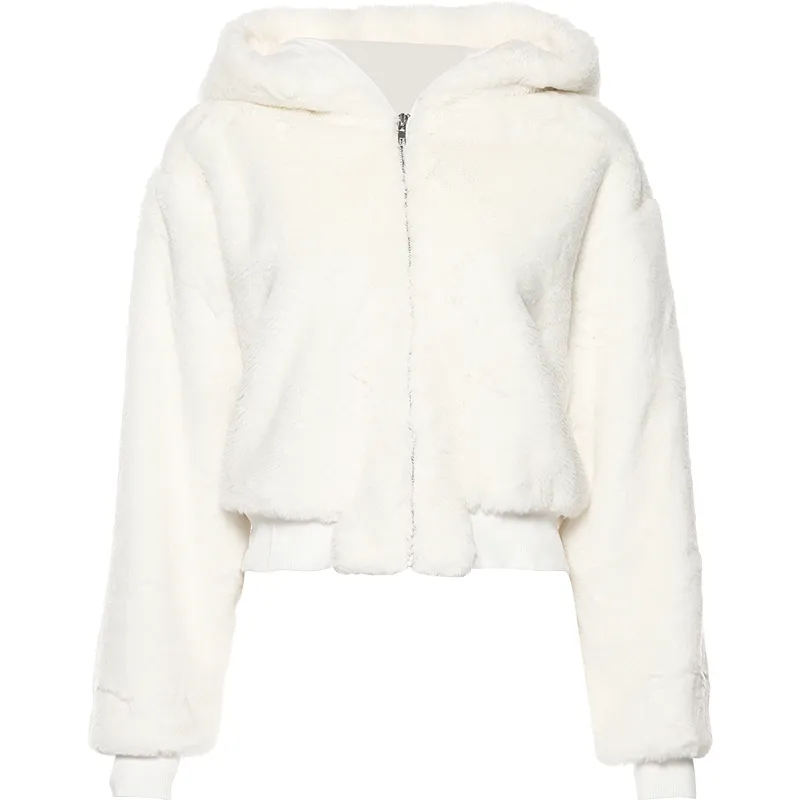 WHITE HOODED PLUSH COAT BY24085