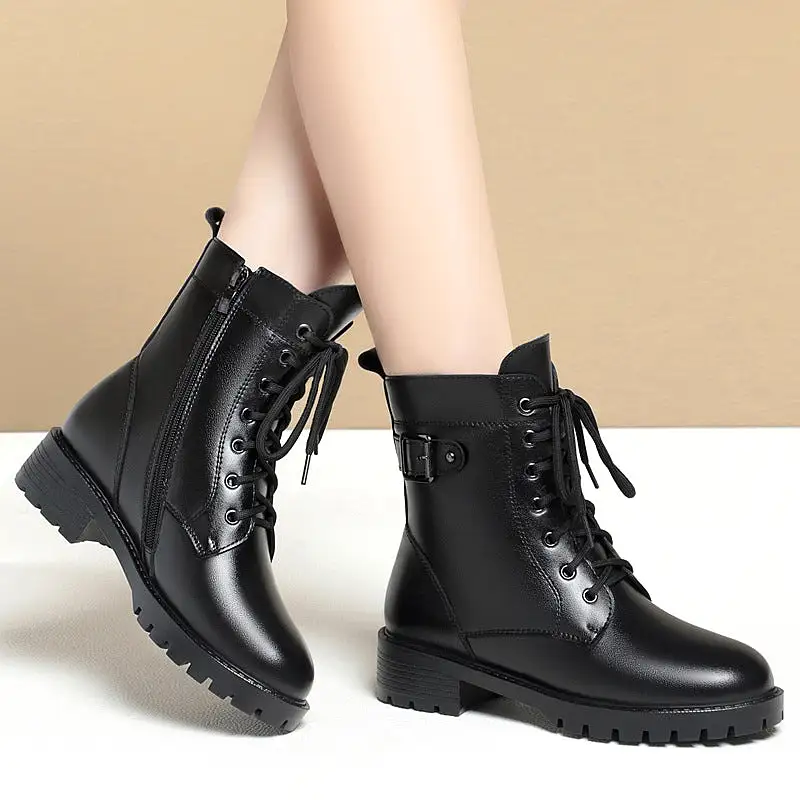 Women's Ankle Boots Lace-Up Warm Fluff Booties