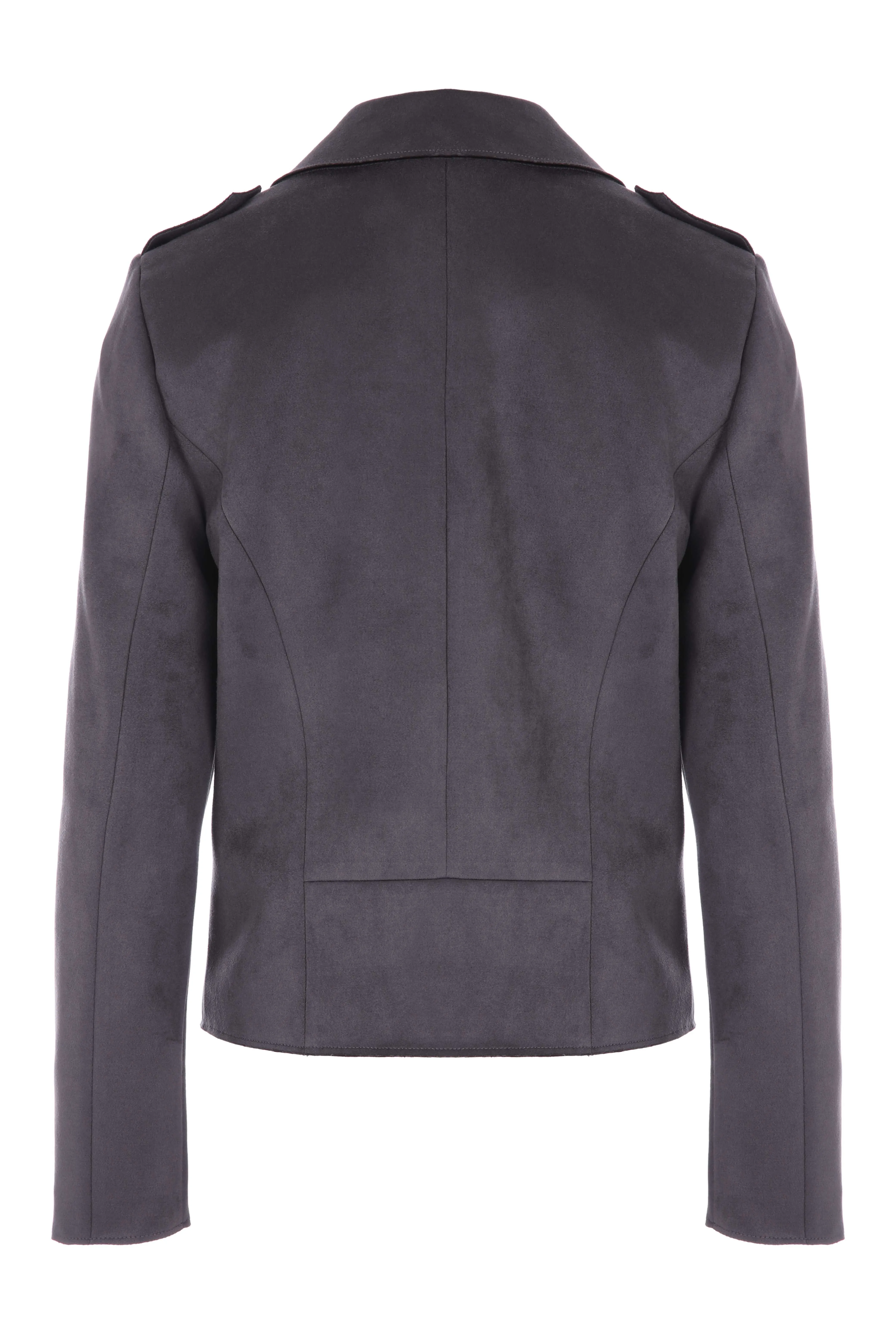 Womens Grey Suedette Biker Jacket