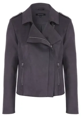 Womens Grey Suedette Biker Jacket