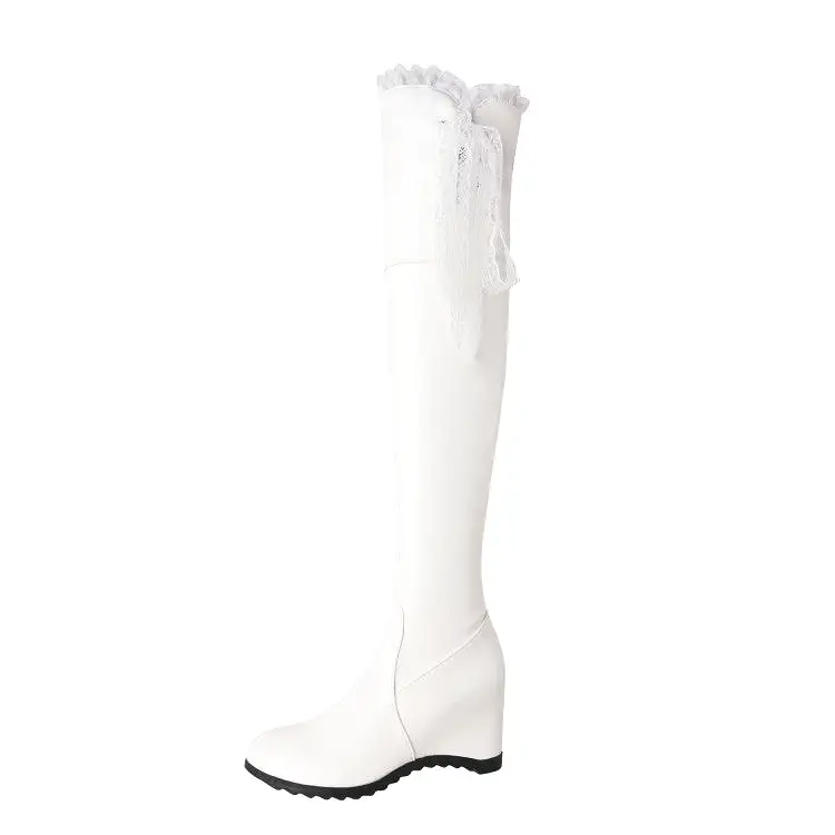 Women's Lace Inside Heighten Wedge Heel Over-The-Knee Boots