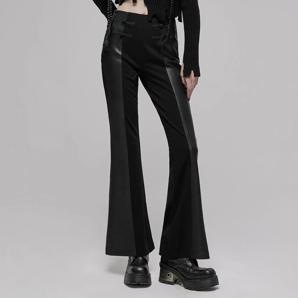 Women's Punk Spliced Faux Leather High-waisted Flared Pants