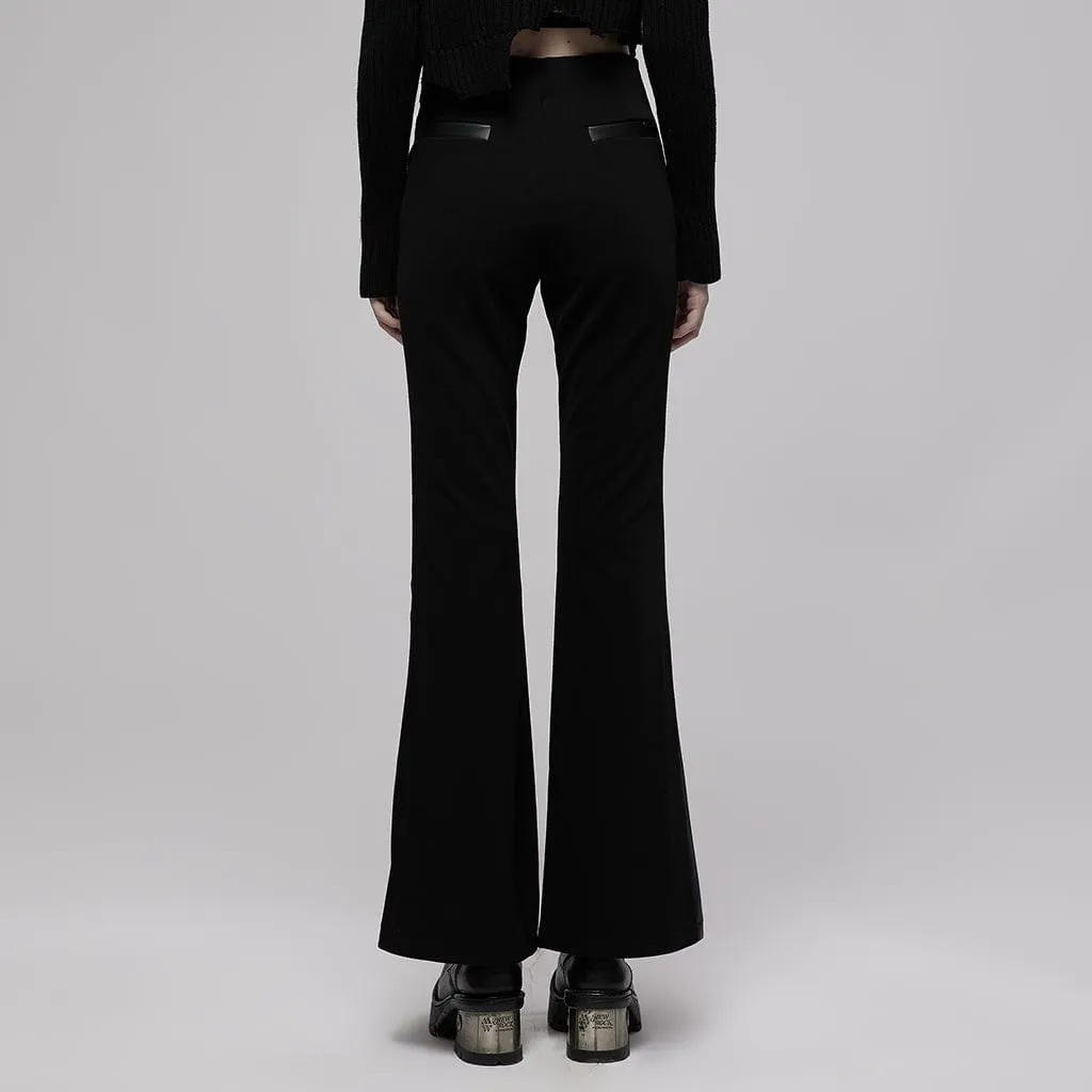 Women's Punk Spliced Faux Leather High-waisted Flared Pants