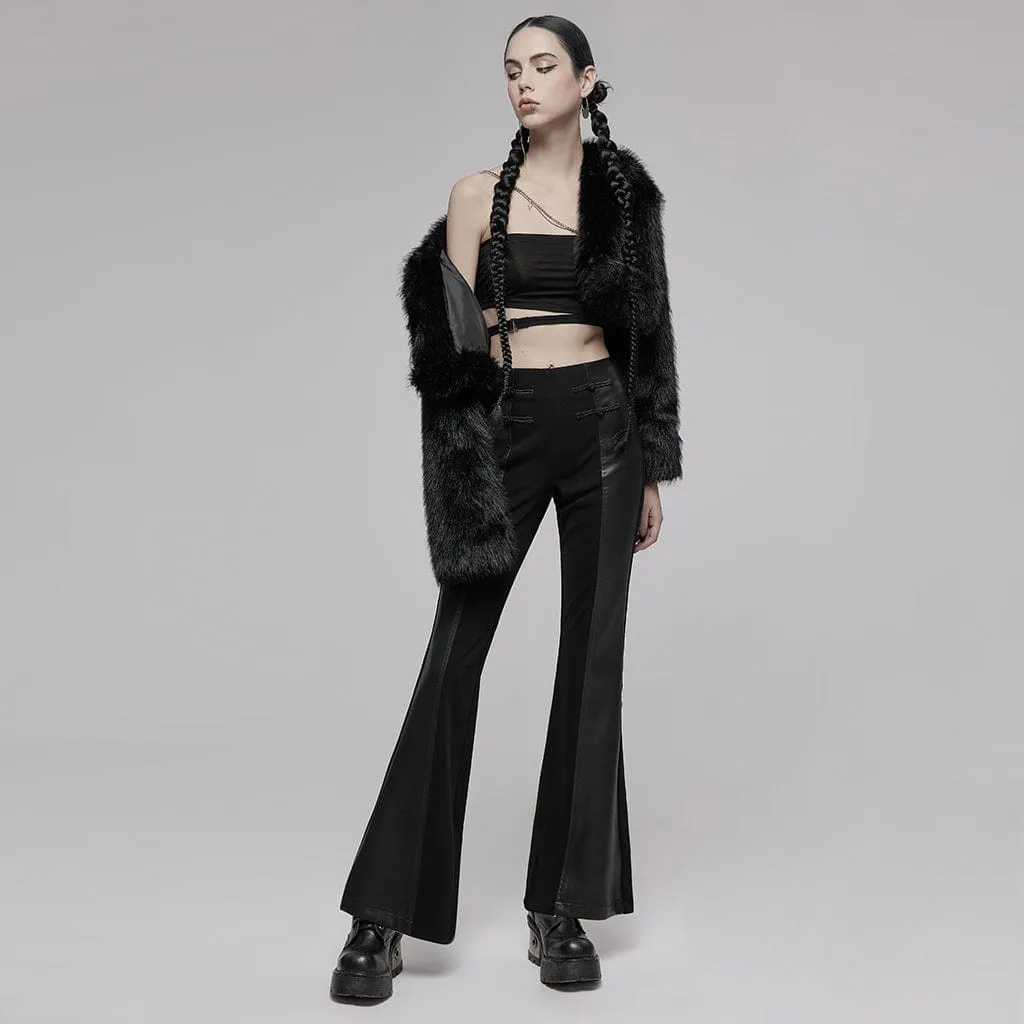 Women's Punk Spliced Faux Leather High-waisted Flared Pants