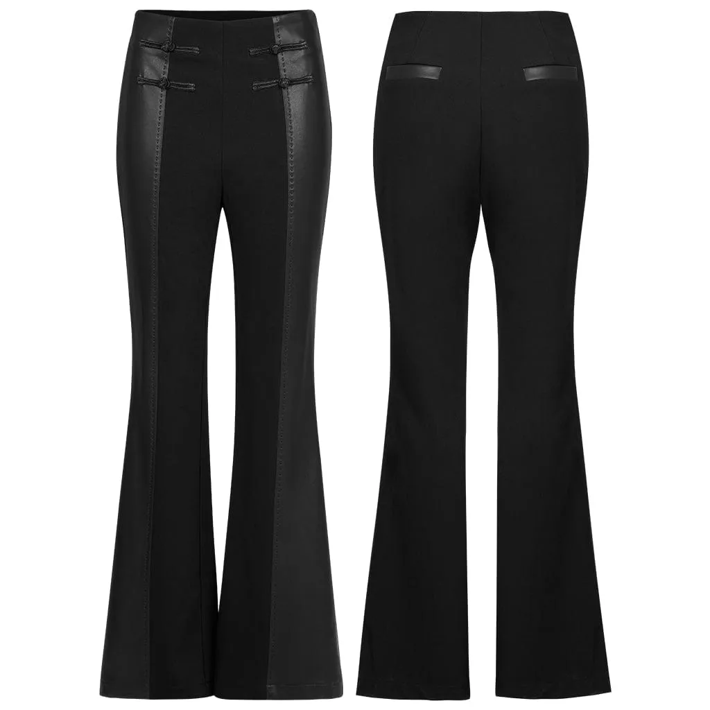 Women's Punk Spliced Faux Leather High-waisted Flared Pants