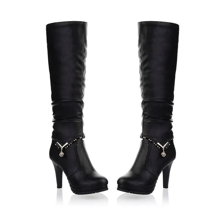 Women's Rhinestone Pendants Stiletto Heel Platform Knee-High Boots