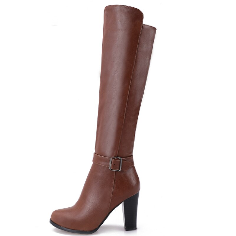 Women's Sexy Winter Warm Synthetic Leather Round Toe Buckle Knight Boots